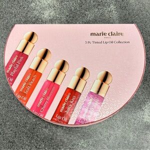 💋NWT Lip Oil Set : Marie Claire 5 Shades Glossy Sheer Tint Gift Box Lip Gloss